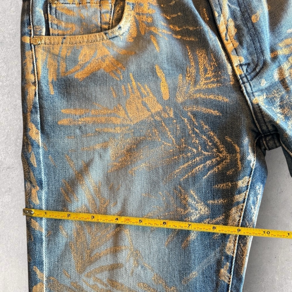 7 For All Mankind Cropped Relaxed Skinny Jeans Gold Leaf Print (Sample) NWT - Picture 11 of 11